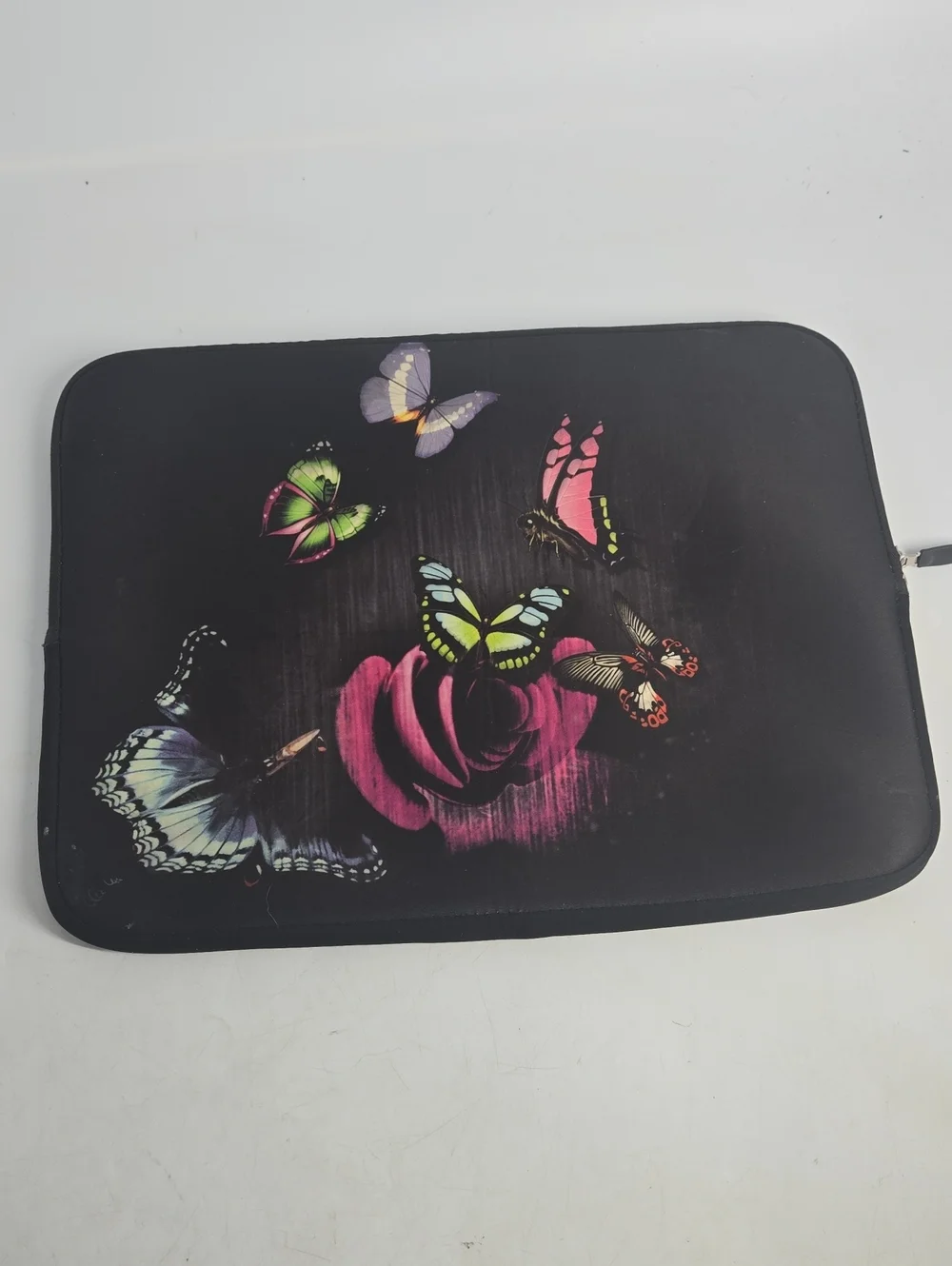 Black Butterfly Laptop Sleeve with Colorful Rose Print